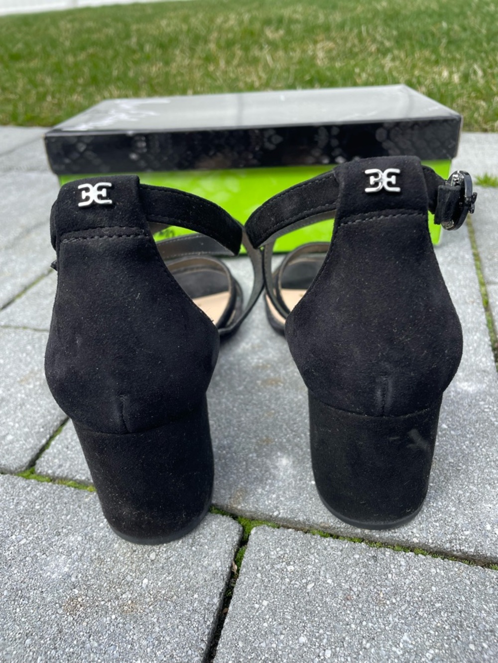 Women’s Sam Edelman Stacie Black Suede Multi-Strap Block Heel Sandals - Picture 7 of 10